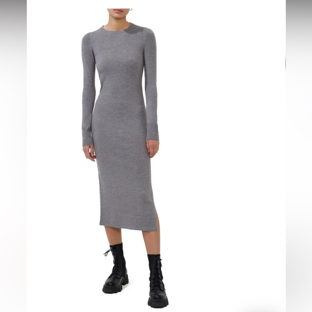 French Connection Babysoft Crew Neck Sweater Dress, Charcoal, Size M